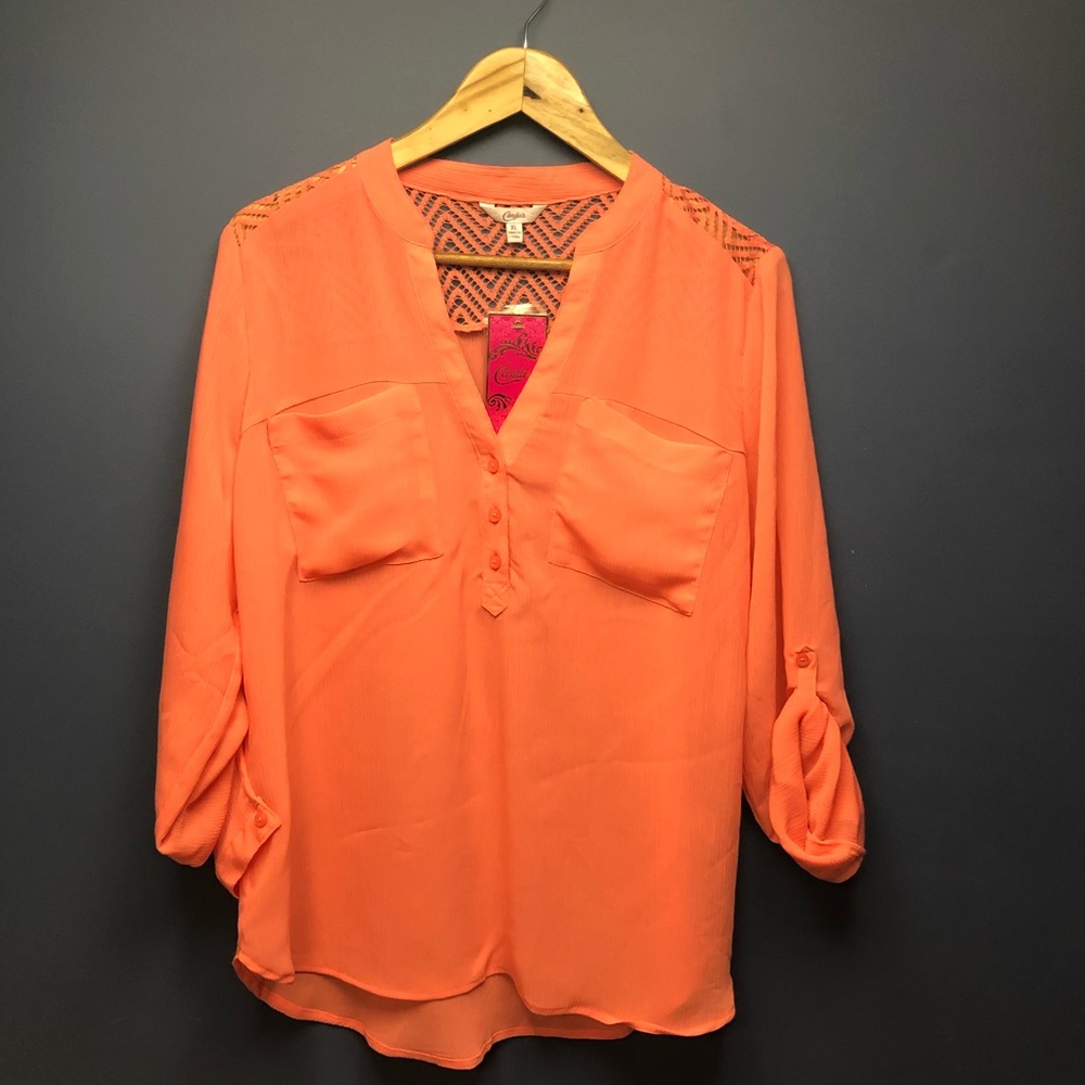 **3/$35 **Coral Semi Sheer 3/4 Sleeve Top NEW